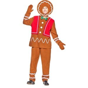 EraSpooky Mens Gingerbread Man Christmas Costume XL Brown Holiday Outfit Set